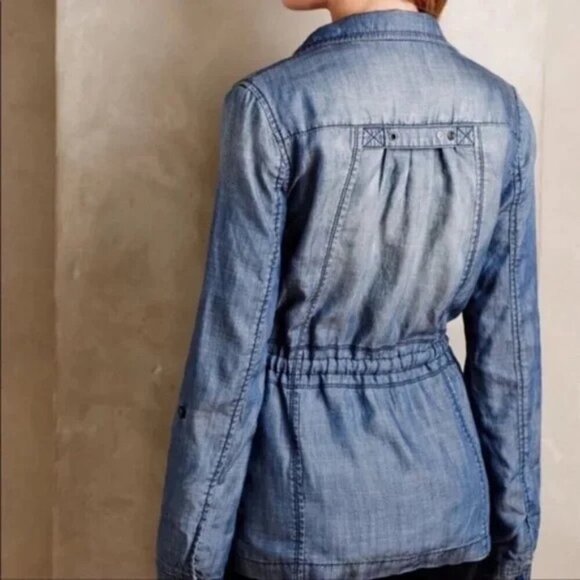 Anthropologie Marrakech Chambray Utility Lightweight Jacket Blue Size Large - Picture 3 of 11